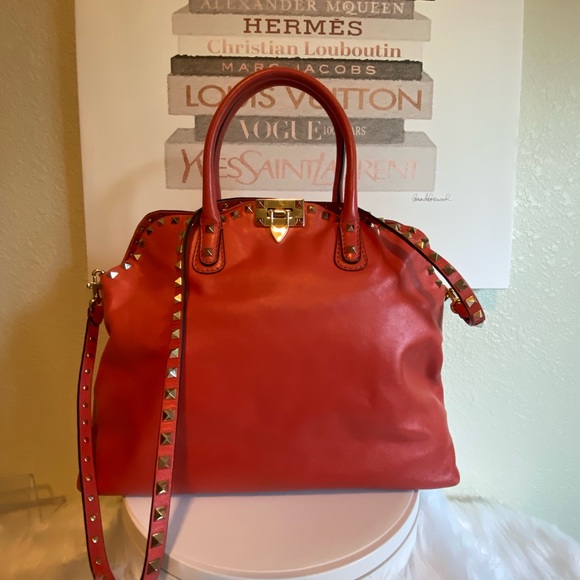 Valentino Garavani VGUC Dome Rockstud Tote in Coral Calfskin - Picture 1 of 15